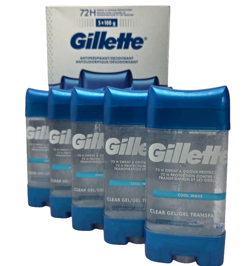 Gillette Cool Wave Men's Antiperspirant Deodorant Gel 5 Pack - Long Lasting Freshness