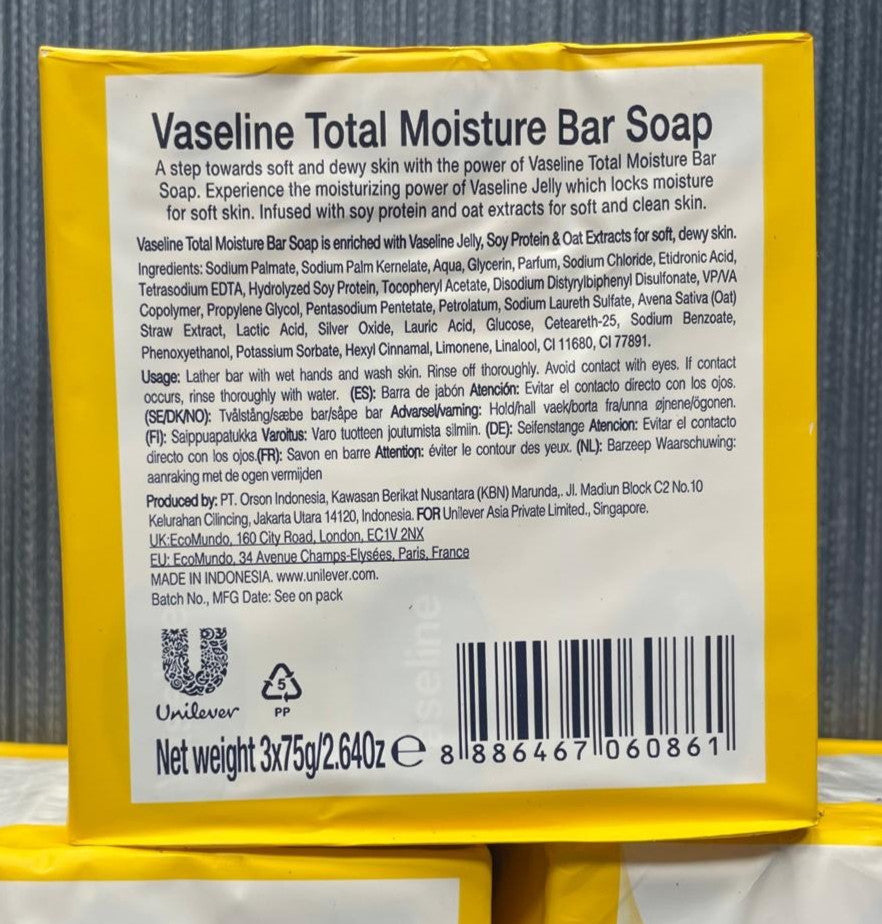 Vaseline Total Moisture Bar Soap Pack of 9 Soy Protein & Oat Extract