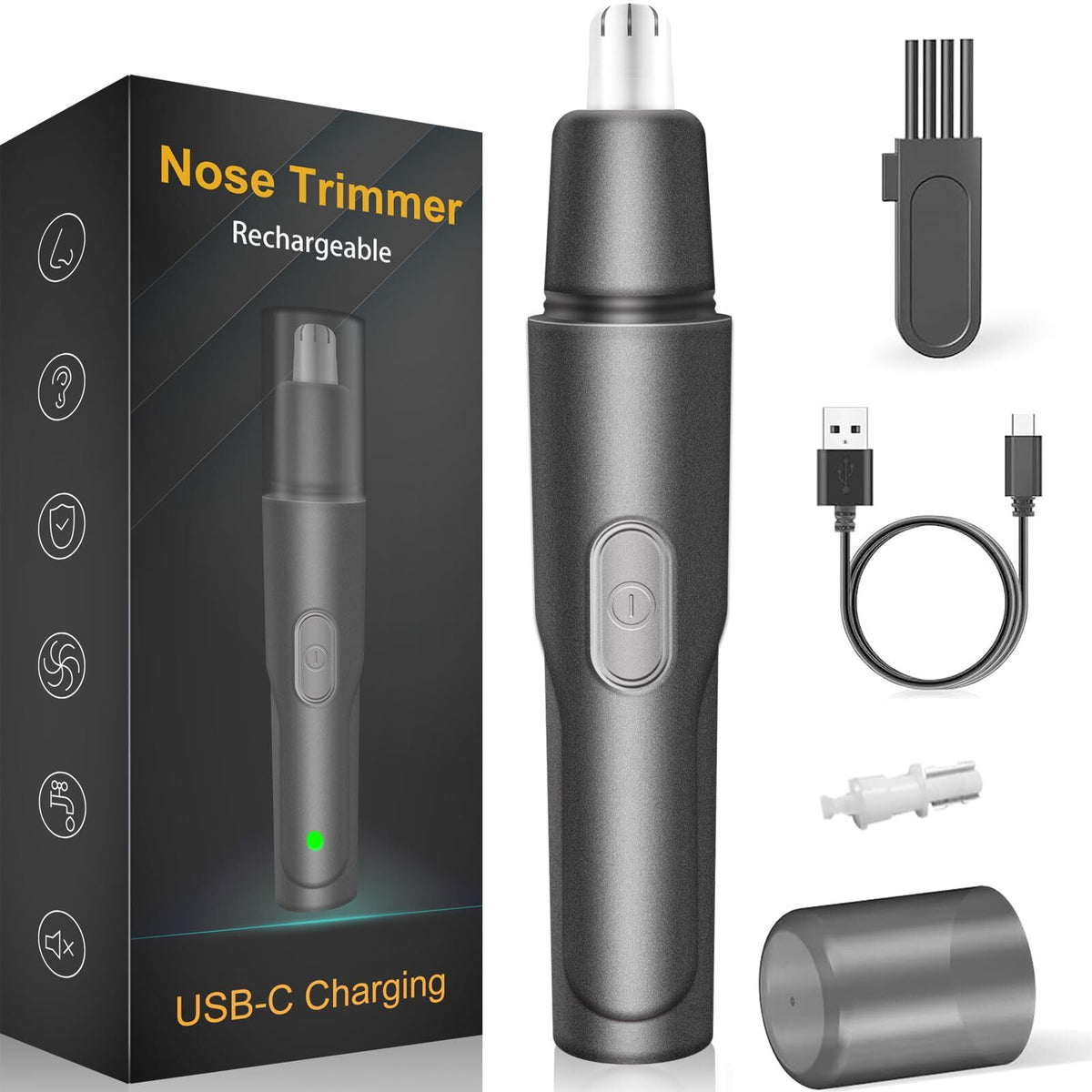 USB Rechargeable Nose & Ear Hair Trimmer - Painless, Compact, Quiet
