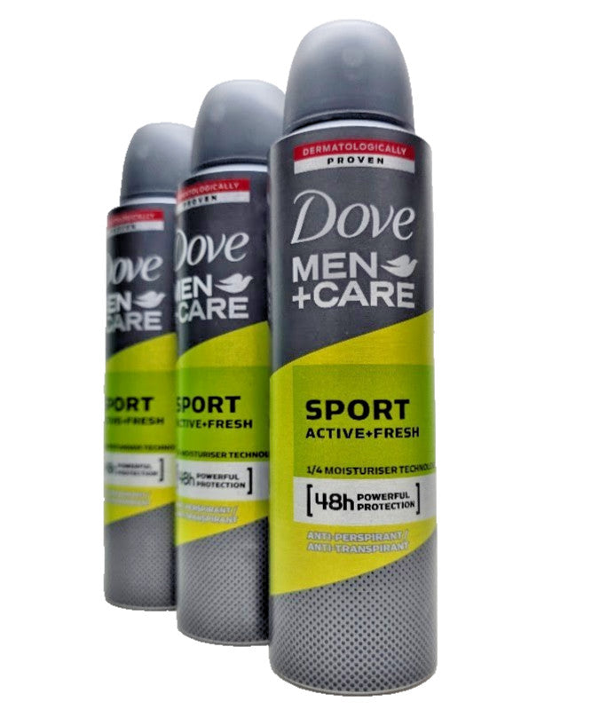 Dove Men Care Sport Active Fresh Anti-Perspirant Deodorant Spray 150ml 3 Pack