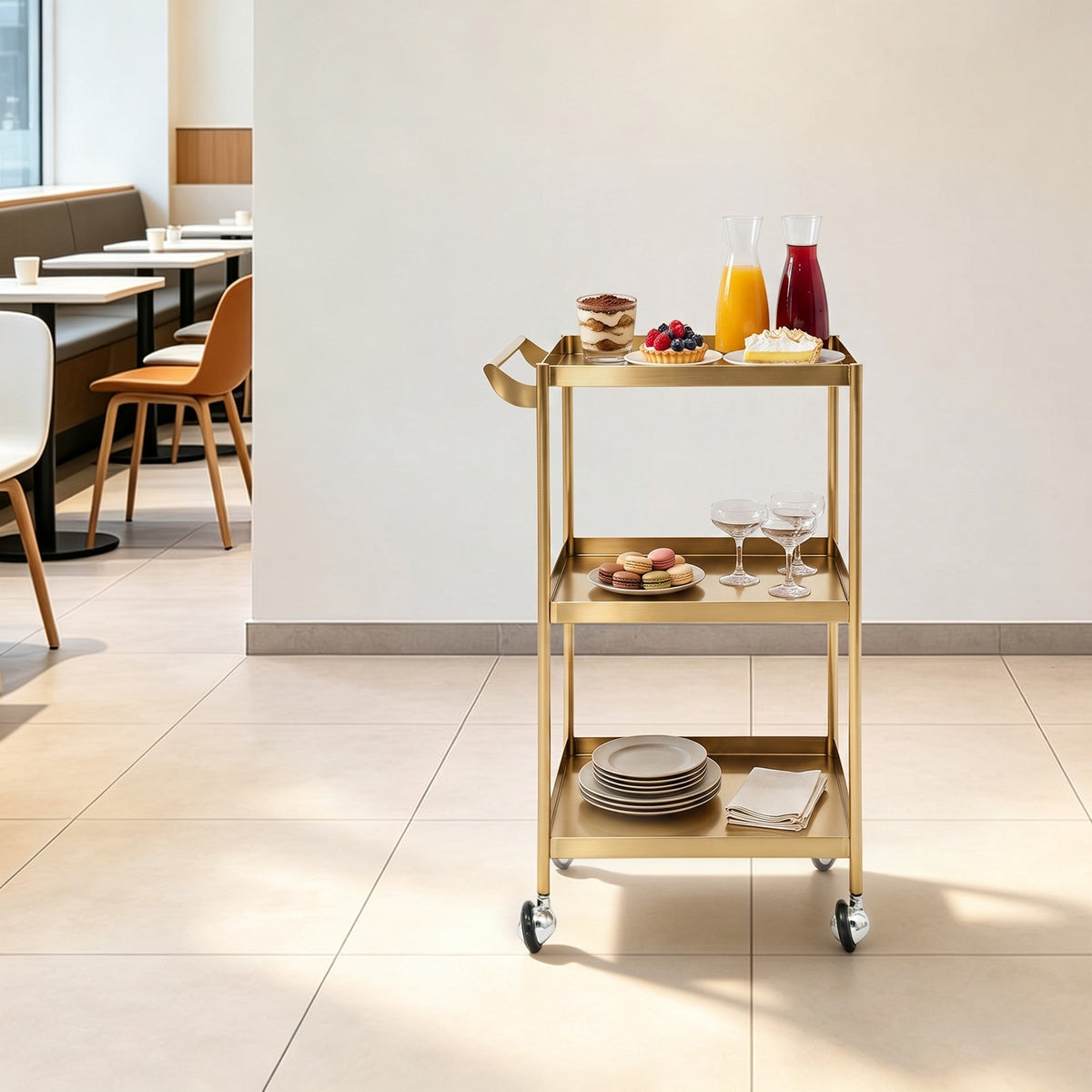 Stainless Steel 3-Shelf Utility Cart with Handle for Salons and Home