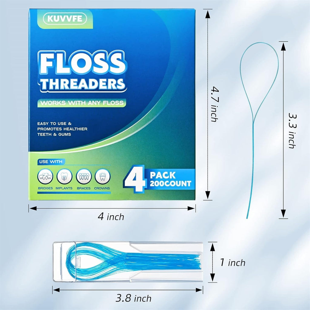 Dental Floss Threaders for Braces Bridges Implants - 200 Count Pack