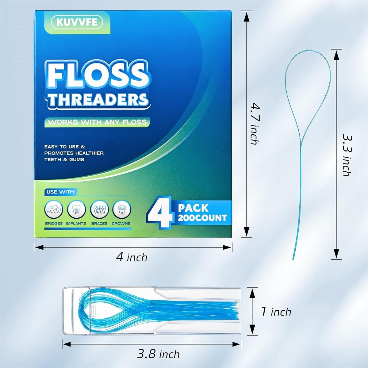 Dental Floss Threaders for Braces Bridges Implants - 200 Count Pack
