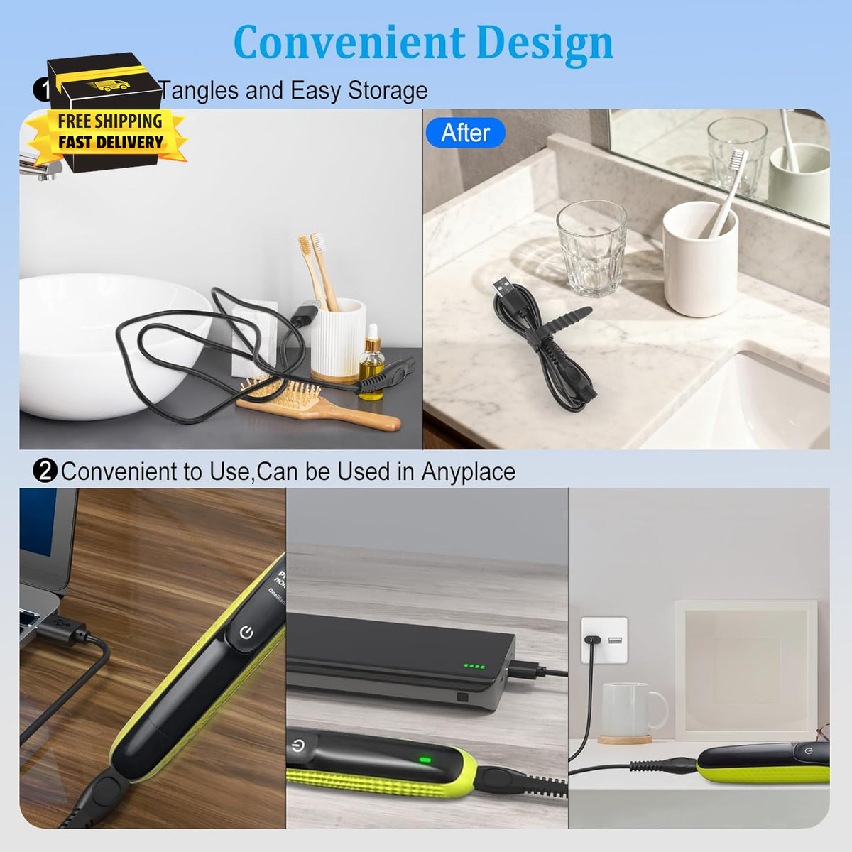 USB Charger Cord for Philips Norelco Shaver QP2724 360 Face & Body Trimmer