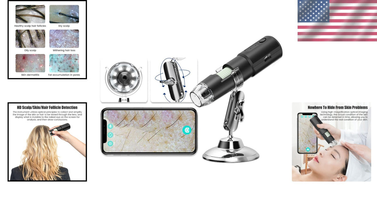Wireless Skin & Hair Analyzer with Dual Probes & 1080P UV Magnifier