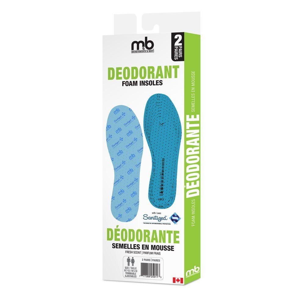 Deodorant Foam Insoles - Trimmable, Odor-Absorbing, 2 Pairs