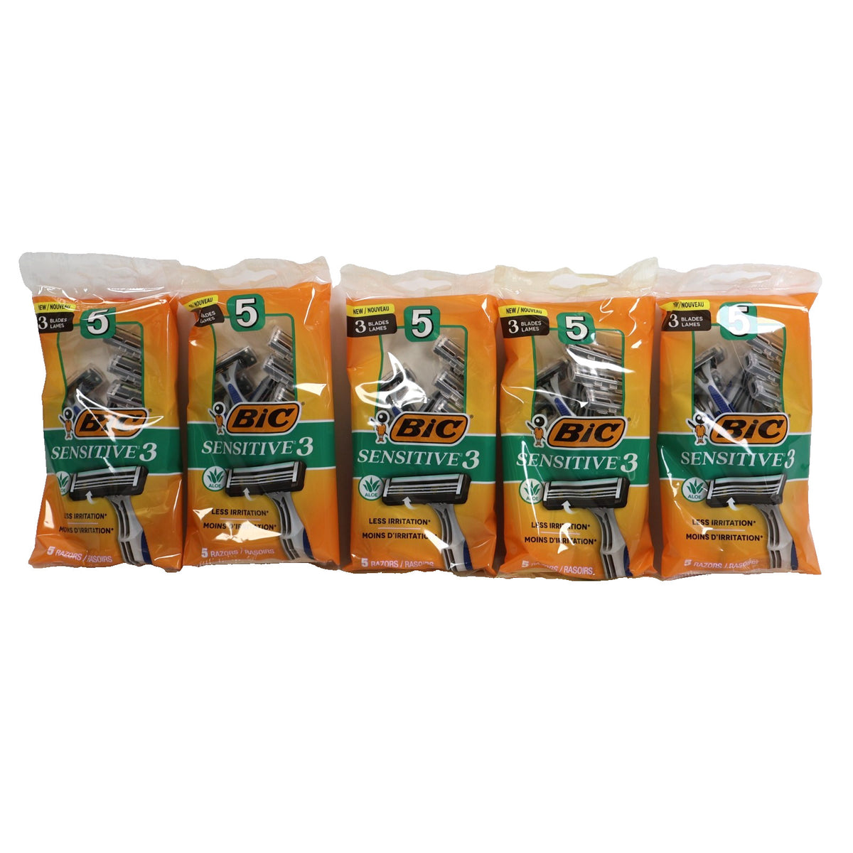 5 Pack Men’s Sensitive 3-Blade Disposable Razors - Pack of 25