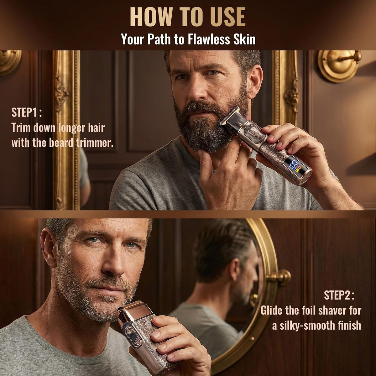 Men's Electric Foil Shaver & Beard Trimmer Set - Rechargeable Grooming Kit