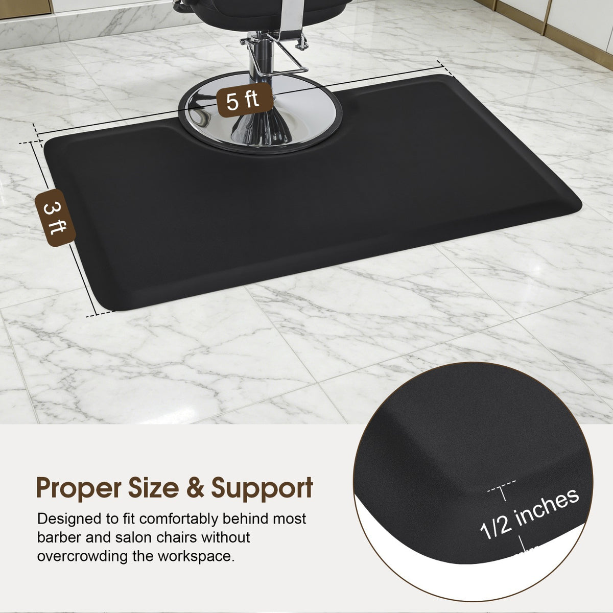 Salon Anti-Fatigue Floor Mat 3x5 Feet for Barber Chairs & Workstations