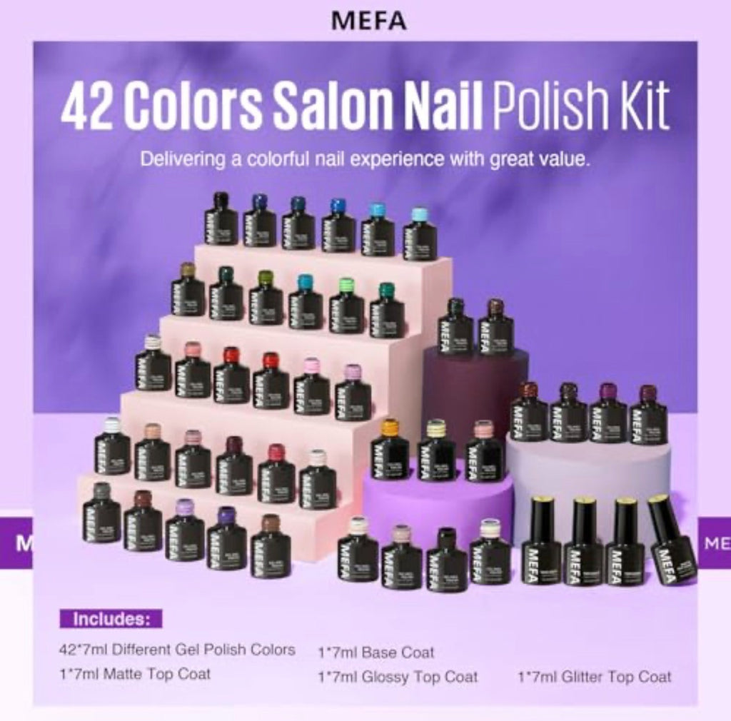 46-Piece Gel Nail Polish Set with Base, Top, Matte & Glitter Coats - 42 Colors