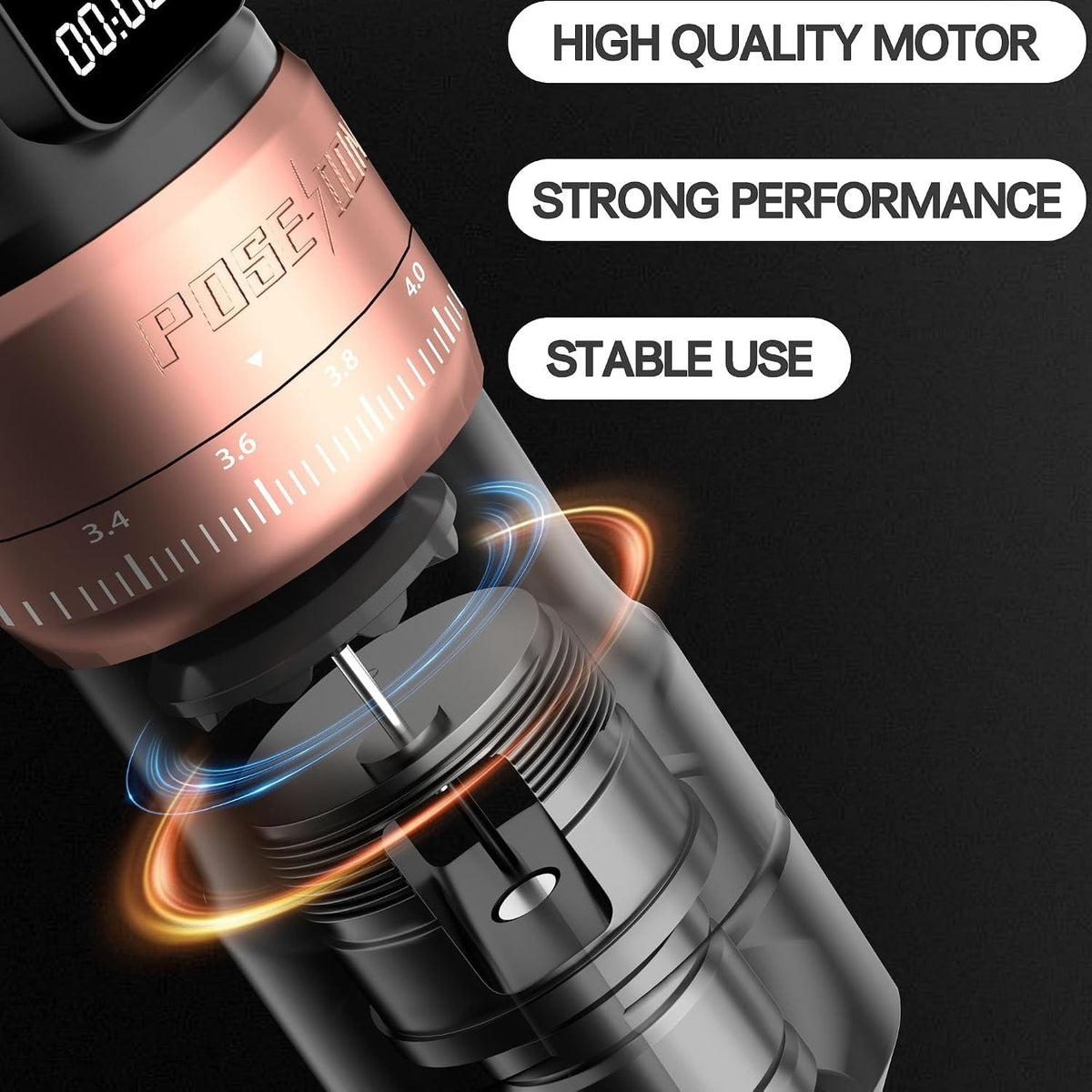 Poseidon Wireless Tattoo Gun Kit with 2 Batteries, 7 Stroke Settings, 2300mAh