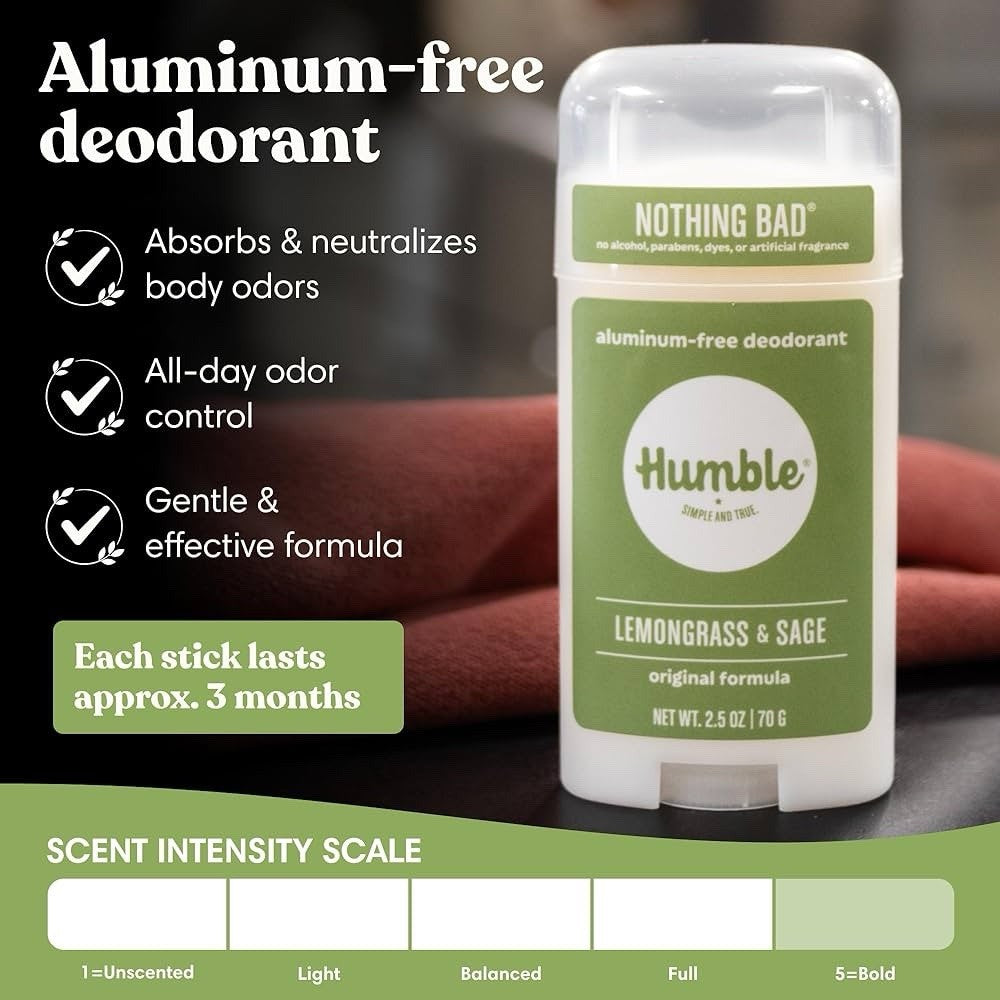 Natural Aluminum-Free Deodorant Lemongrass & Sage 2.5 oz - Long Lasting Protection
