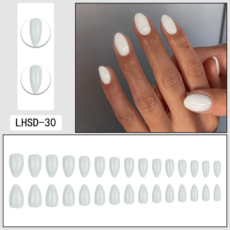 60PCS Almond Press-On Nails - Solid Cream White Glossy Round Fake Nails