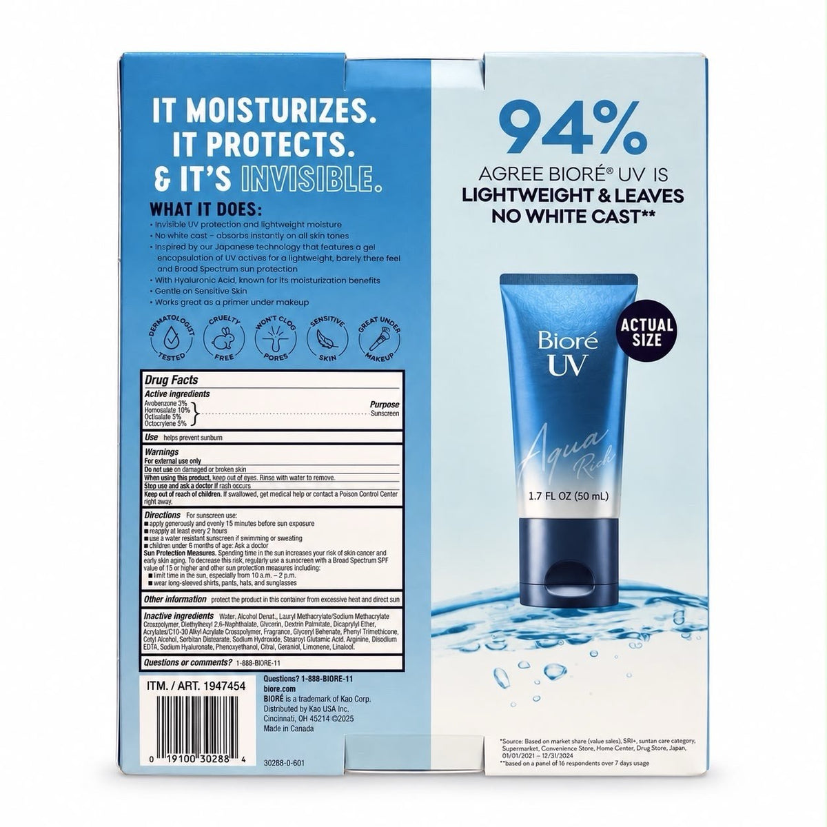 Biore UV Aqua Rich SPF 50 Moisturizer - 2 Pack, Lightweight, Hydrating Sunscreen