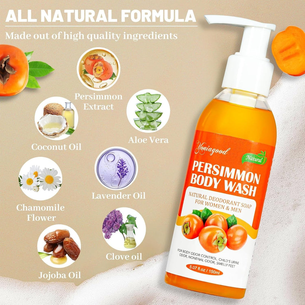 Natural Persimmon Body Wash for Odor Control - 2 Pack