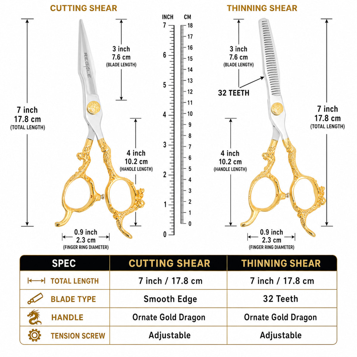 Professional Hair Cutting & Thinning Shear Set - 7" with Gold Handles