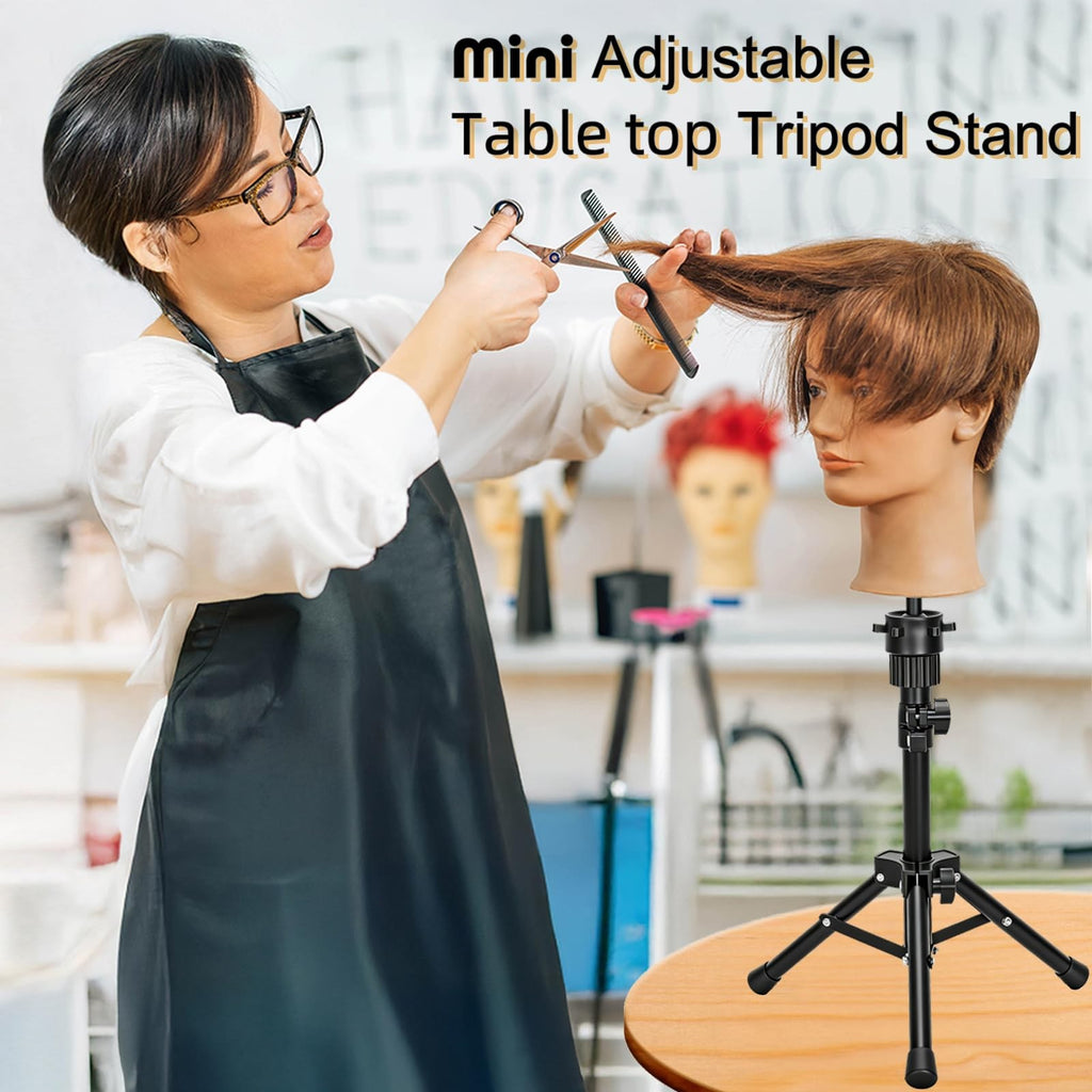 Mini Wig Stand Tripod - Adjustable Mannequin Head Holder for Styling