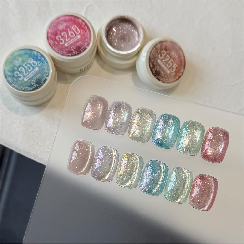 Glitter Cat Eye Gel Nail Polish Set - 6 Colors, Long-Lasting & Dazzling
