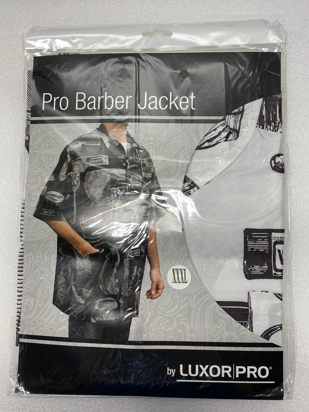 Vintage Look Barber Jacket with Pockets - White Black XXL