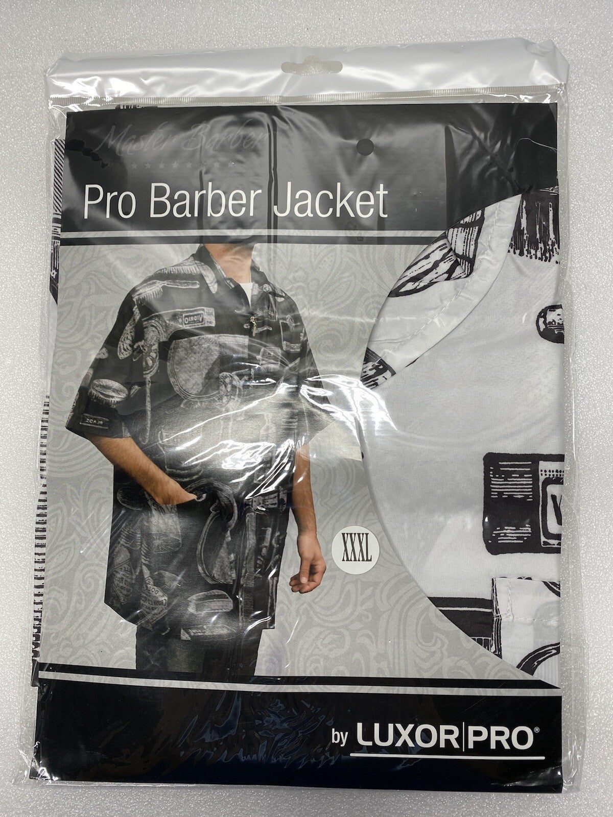 Vintage Look Barber Jacket with Pockets - White Black XXL
