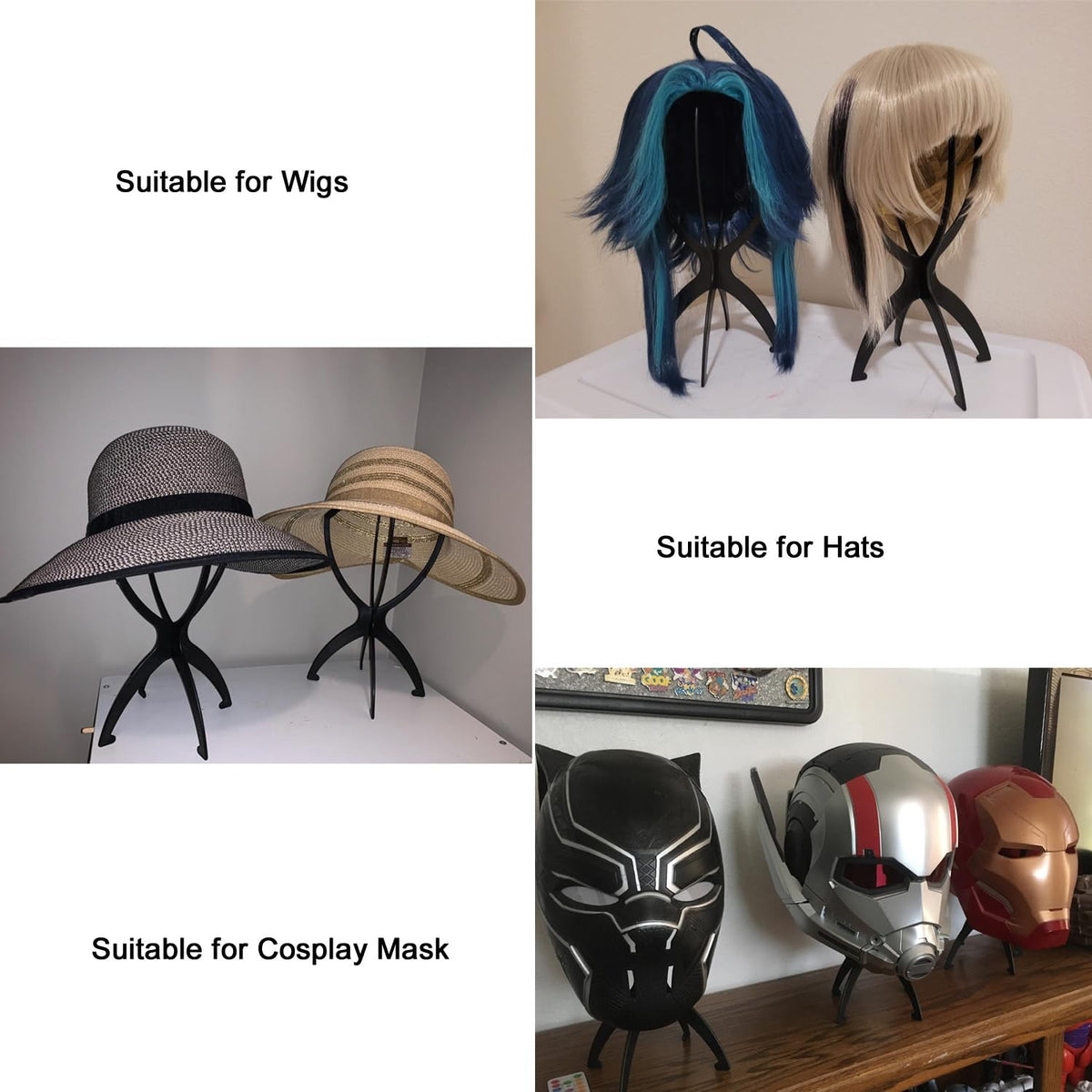 Portable Wig Head Stand Set for Short & Medium Wigs - 3 Pack