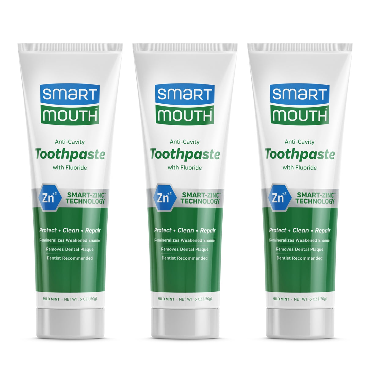 Zinc Ion Toothpaste for Cavity & Bad Breath Relief - Mild Mint 6 oz 3 Pack