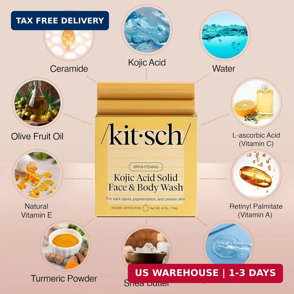 Kojic Acid & Turmeric Soap Bar - Brightening Hydrating Face & Body Wash - 4 oz