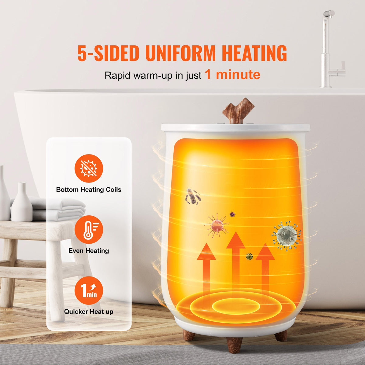 Large Towel Warmer Bucket 20L with LED Light for Bathroom - Fast Heating