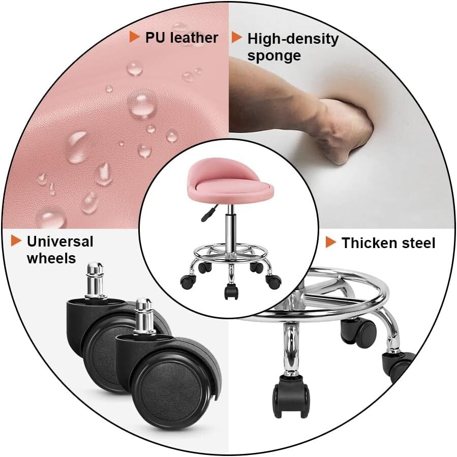 Adjustable Leather-Like Swivel Stool with Casters and Footrest