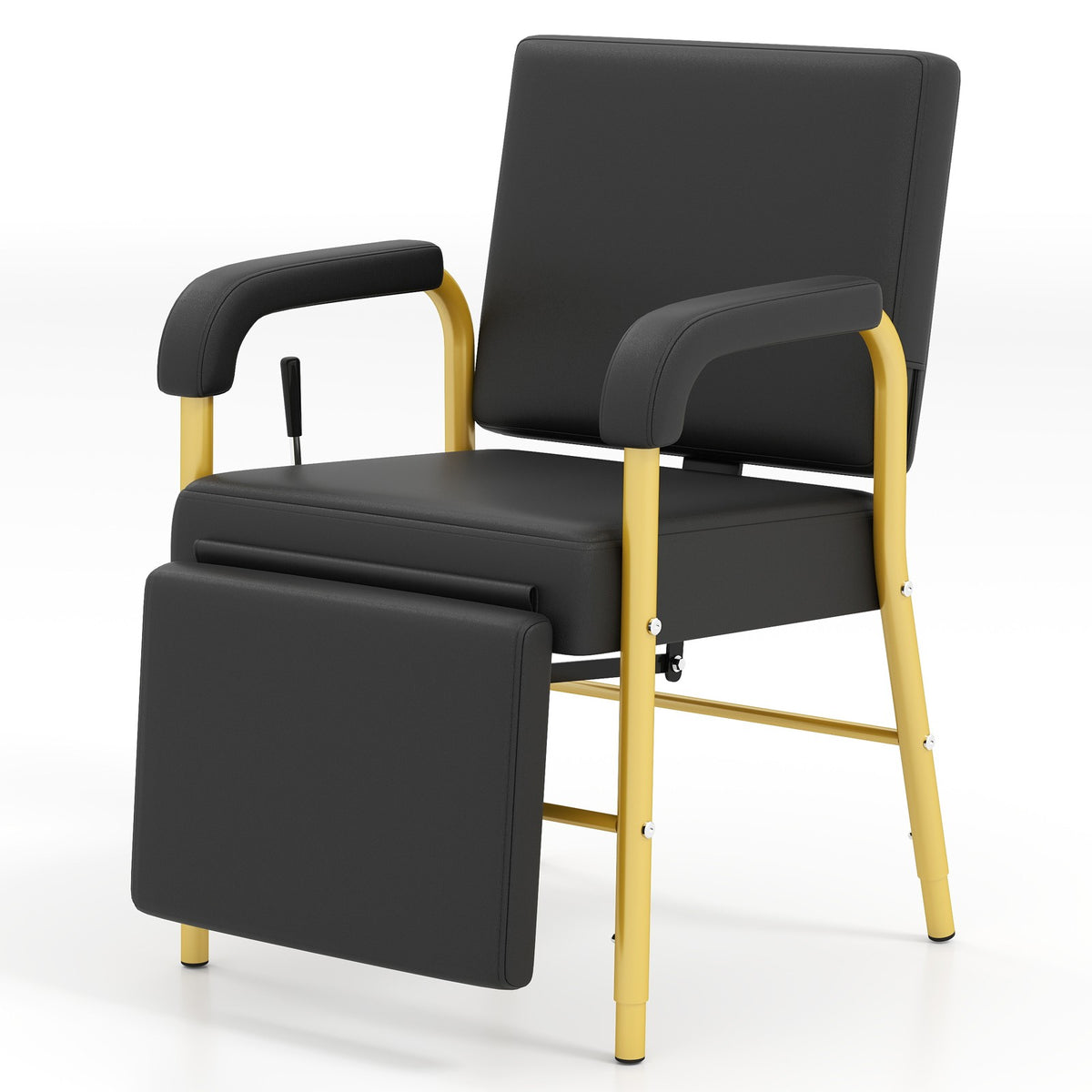 Black and Gold Reclining Barber Shampoo Chair with Support Legs for Salon Spa