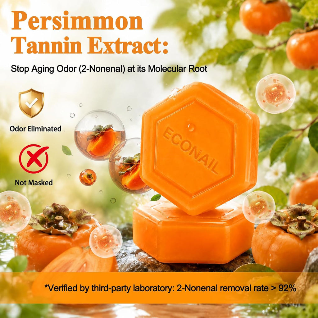 Persimmon Deodorant Bar Soap for Body Odor & Foot Freshness - Natural Cleansing with Mesh