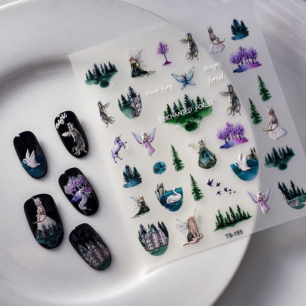 Fairy Castle Nail Art Stickers - Self-Adhesive 5D Embossed Decals for Nails
