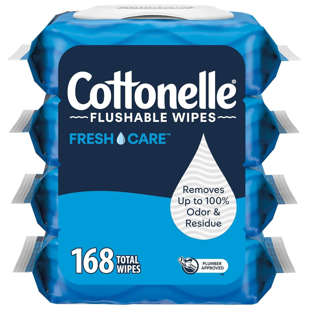Adult Flushable Wet Wipes - 4 Flip-Top Packs, Gentle & Odor-Removing