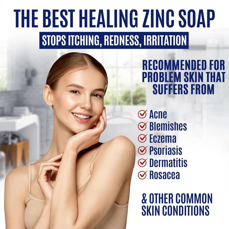 Medicated Pyrithione Zinc Soap Bar for Face & Body - 2% Zinc, 4oz