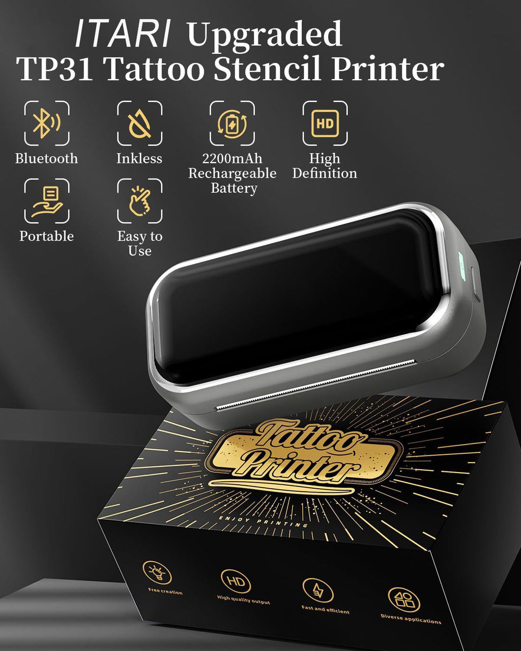 Bluetooth Tattoo Stencil Printer TP31 with 30 Sheets Transfer Paper
