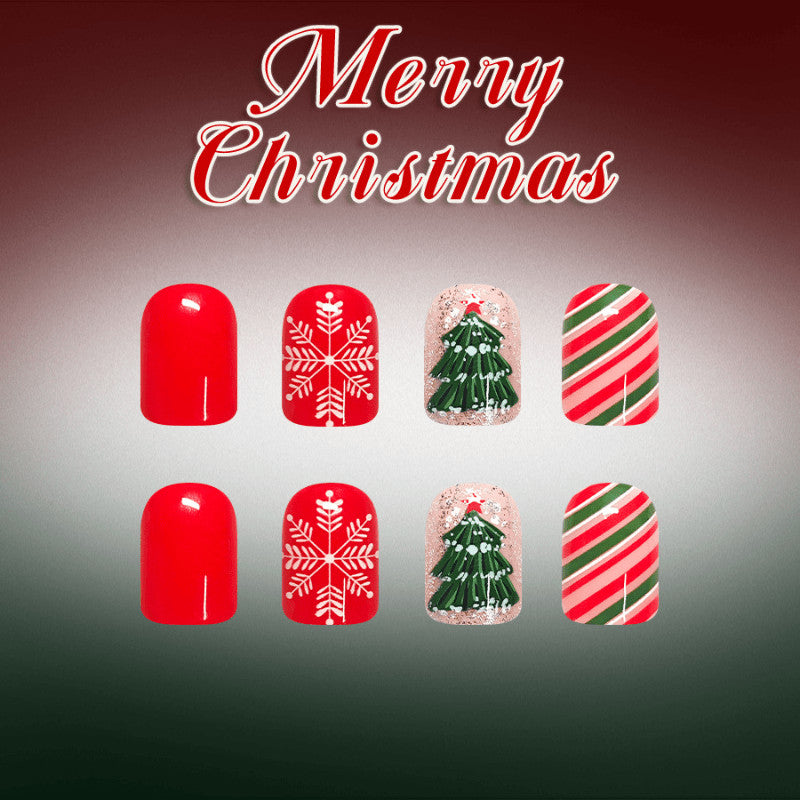 48Pcs Short Square Red Christmas Nail Press-On Nails Holiday Manicure Set