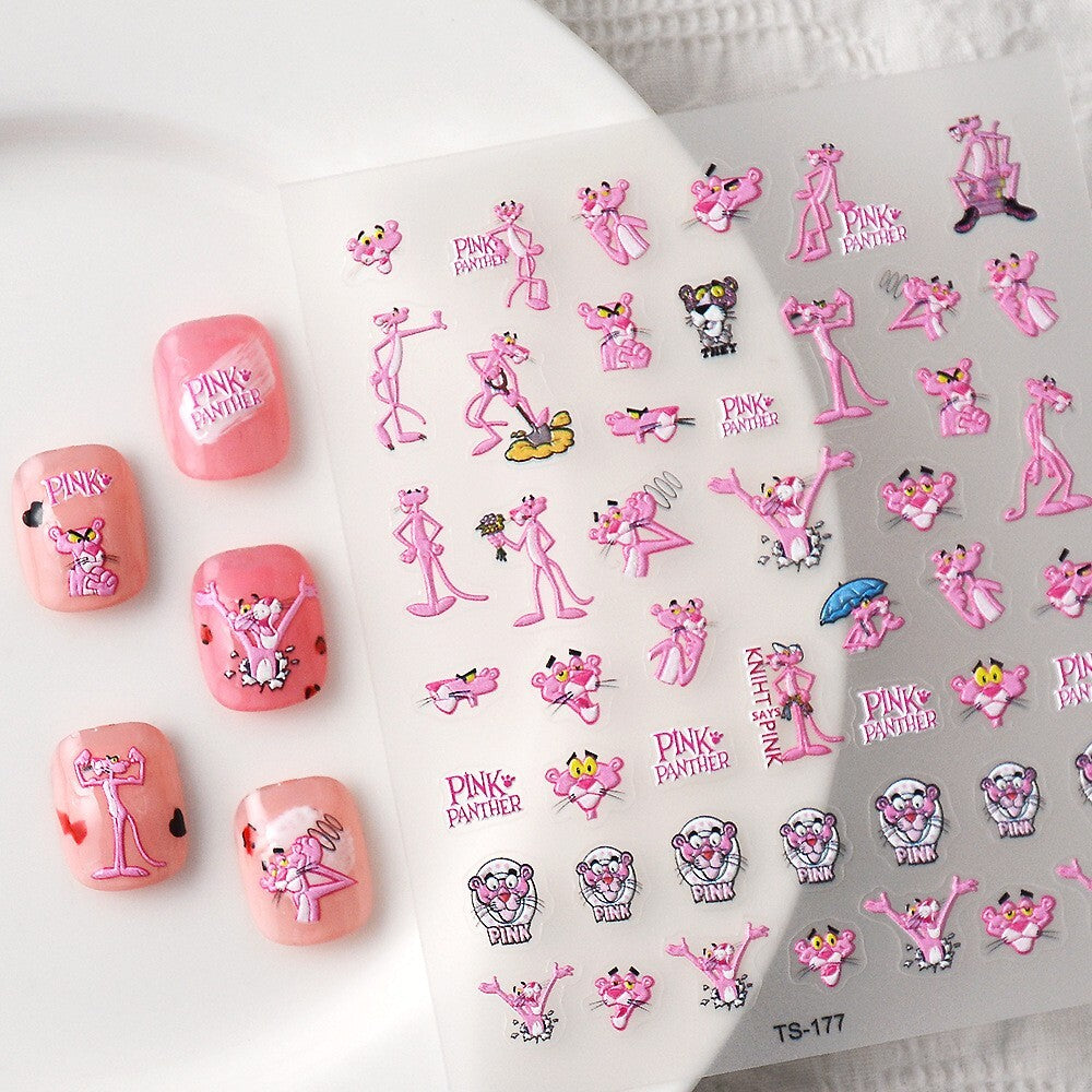 3D Nail Stickers Nail Art Decal Waterproof Pink Panther Paw Print