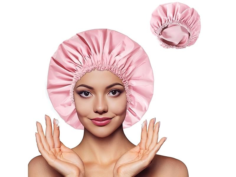 Waterproof Double Layer Shower Cap for Women - Reusable Hair Protector