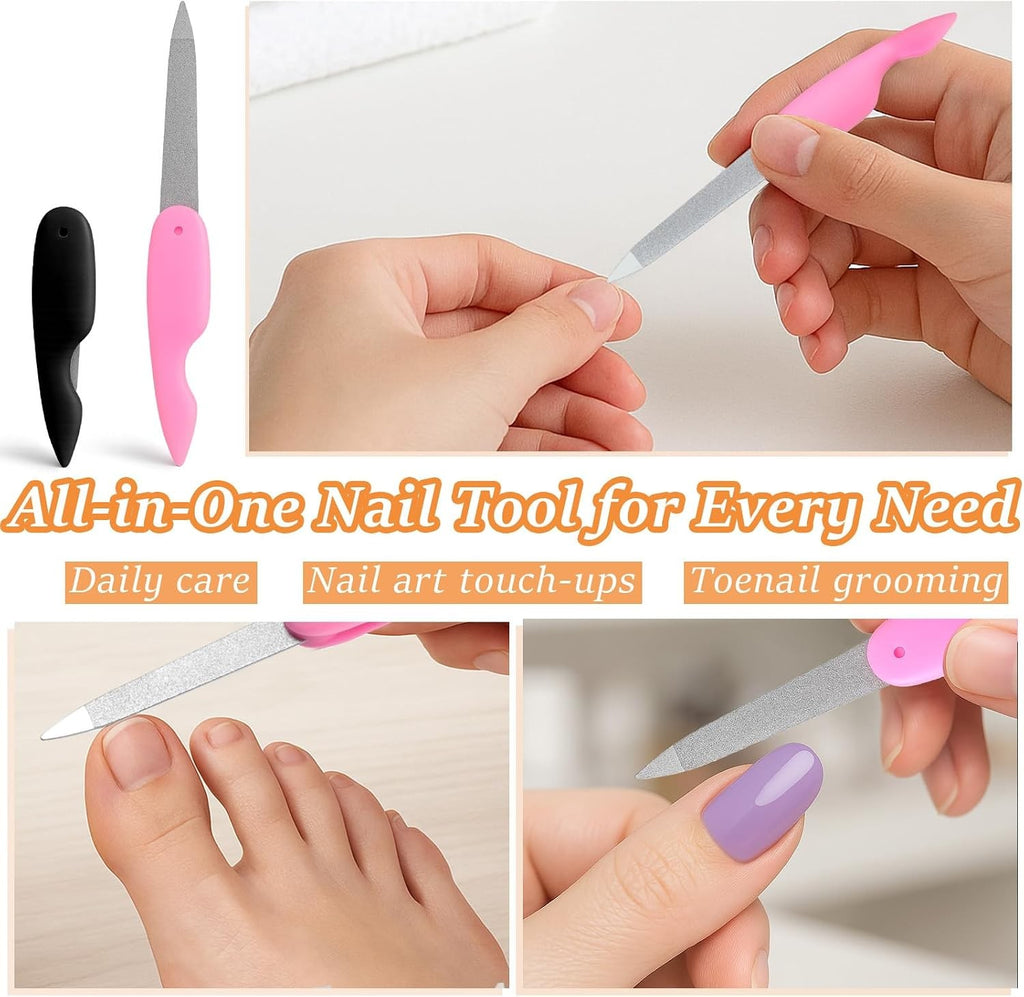 4-Pack Stainless Steel Foldable Nail Files - Double-Sided Manicure Tools