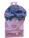 Full Size Shower Cap with Glitter & Double-Lined Sparkle Design - Clear Teal