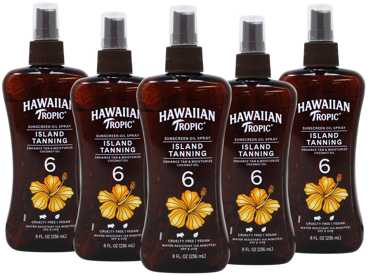 Hawaiian Tropic Island Tanning Sunscreen Oil Spray SPF 6 with Coconut Oil 8 oz - 5 Pack