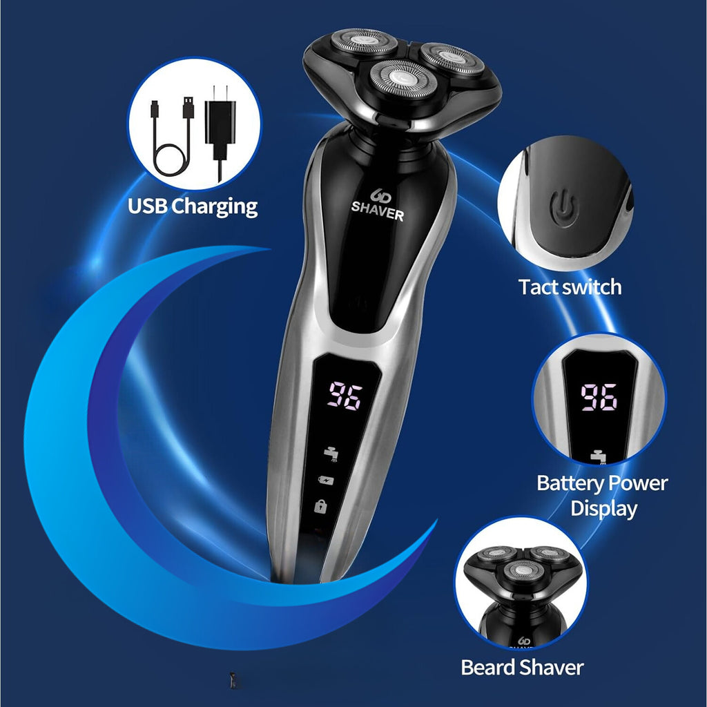 Rechargeable Waterproof Rotary Electric Shaver for Men Wet & Dry Grooming