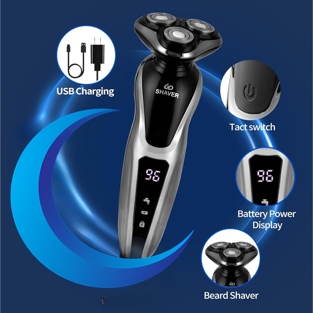 Rechargeable Waterproof Rotary Electric Shaver for Men Wet & Dry Grooming