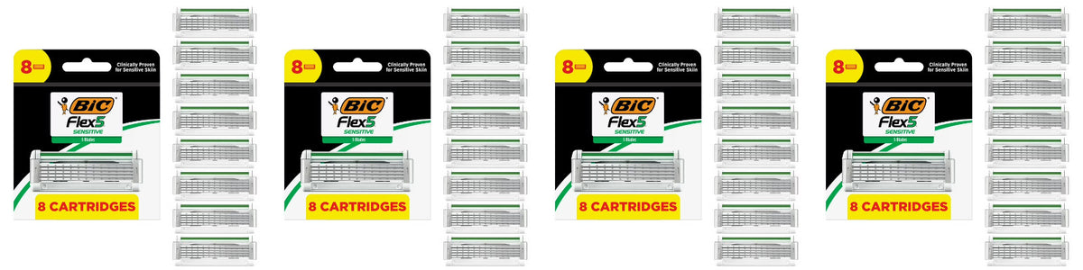 BIC Flex5 Sensitive Razor Refill Blades - 8 Cartridges per Pack, 4-Pack