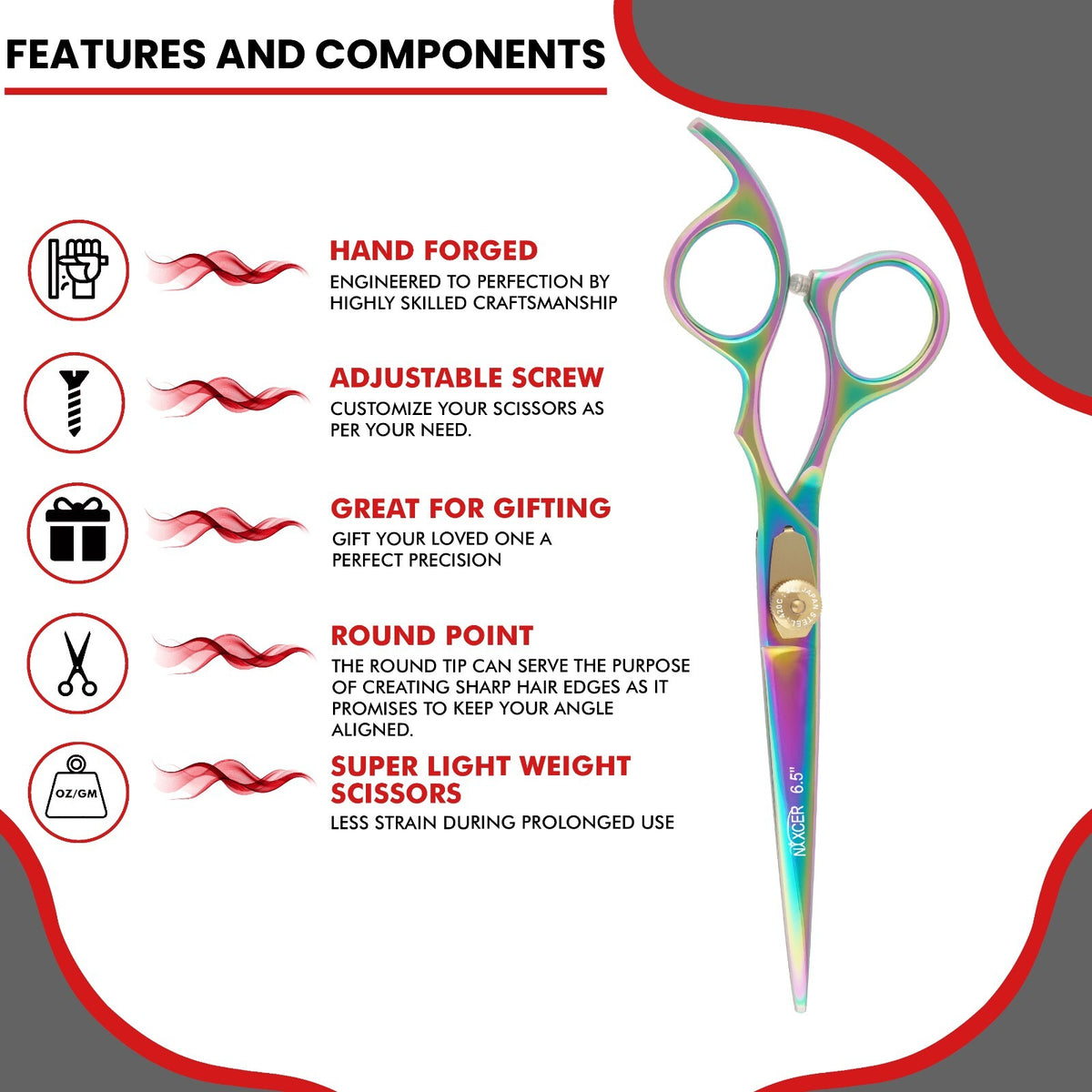 Professional Hair Cutting Scissors 6.5 Inch Japanese Steel Rainbow Finish