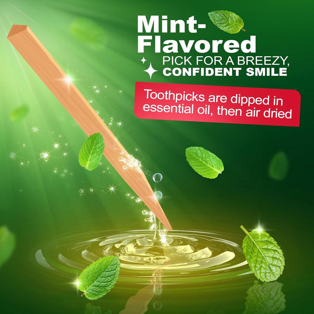Dental Picks Mint Floss Picks for Oral Hygiene, Wooden Toothpicks for Food