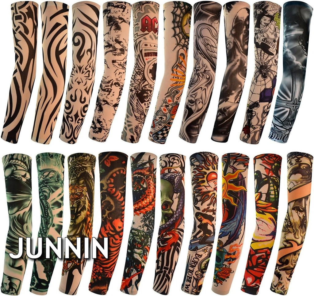 Premium 20-Pack UV Protection Arm Sleeves - Temporary Tattoo Style, Stretchy Unisex