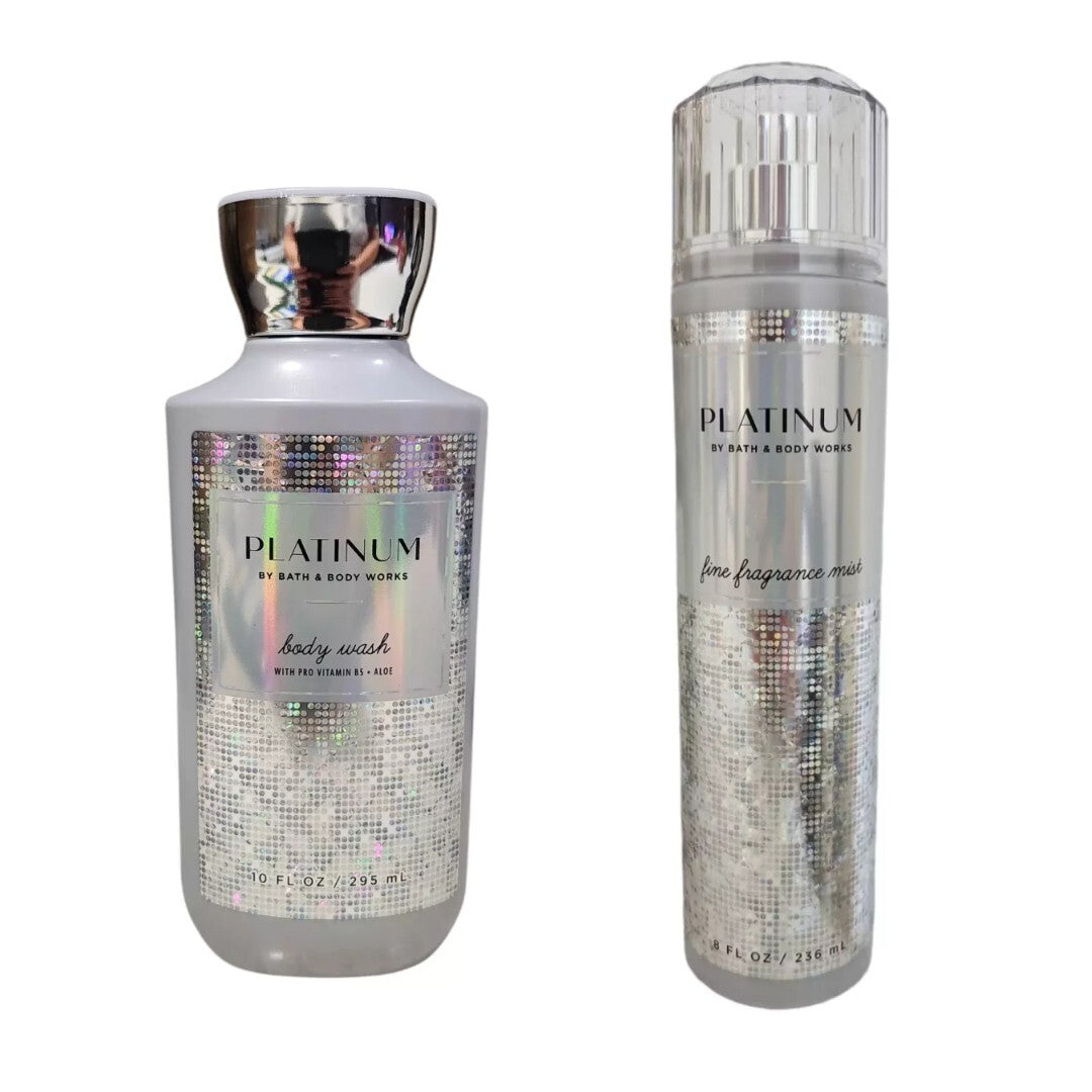 Set of 2 Bath & Body Works Platinum Body Wash & Body Mist - 10 oz & 8 oz