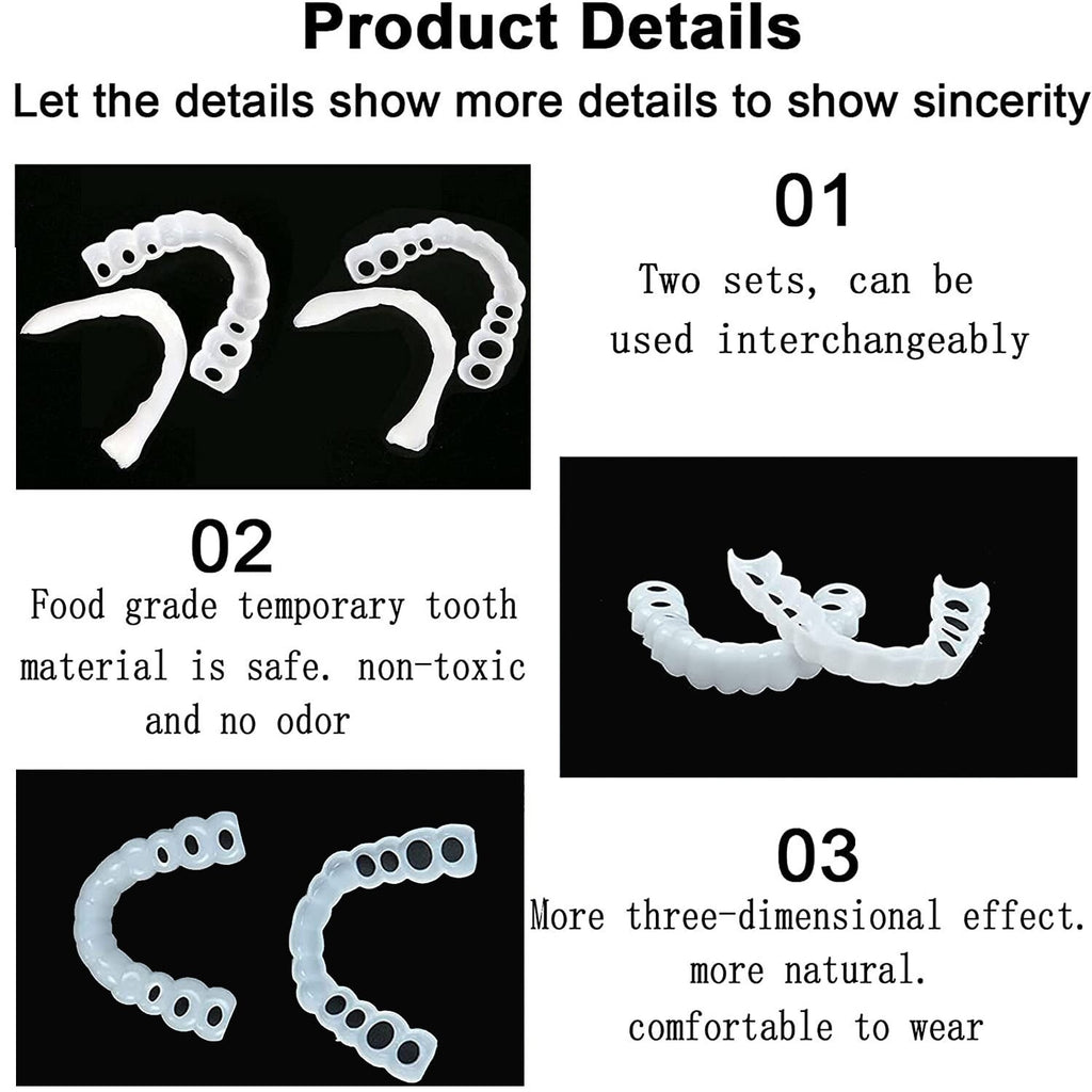 Snap-On Upper and Lower Dental Veneers Set - Reusable Teeth Cover for Adults