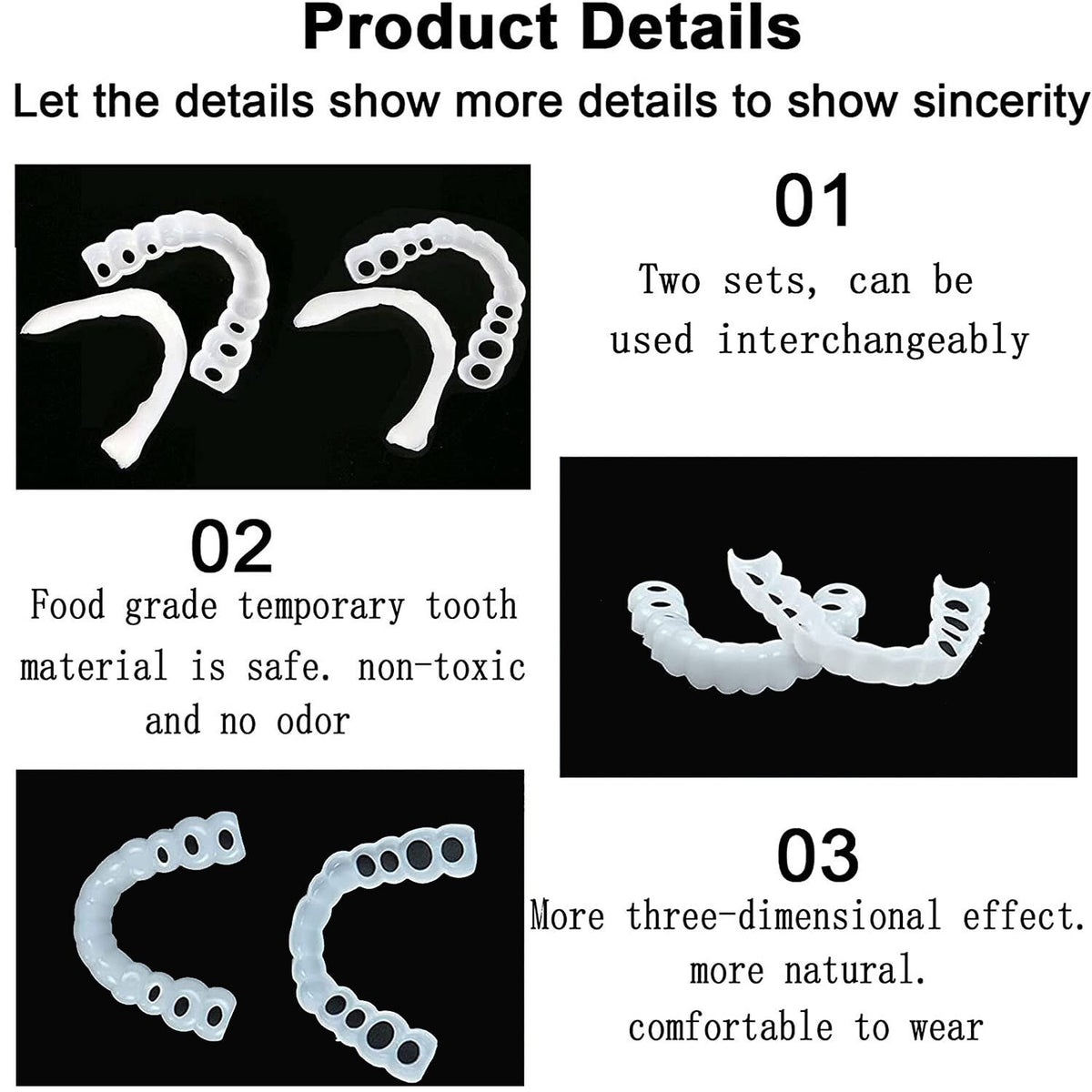 Snap-On Upper and Lower Dental Veneers Set - Reusable Teeth Cover for Adults